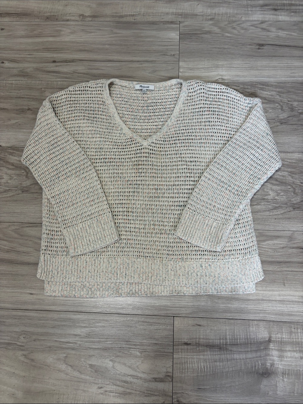 Madewell Cream Open-Knit V-Neck Sweater
